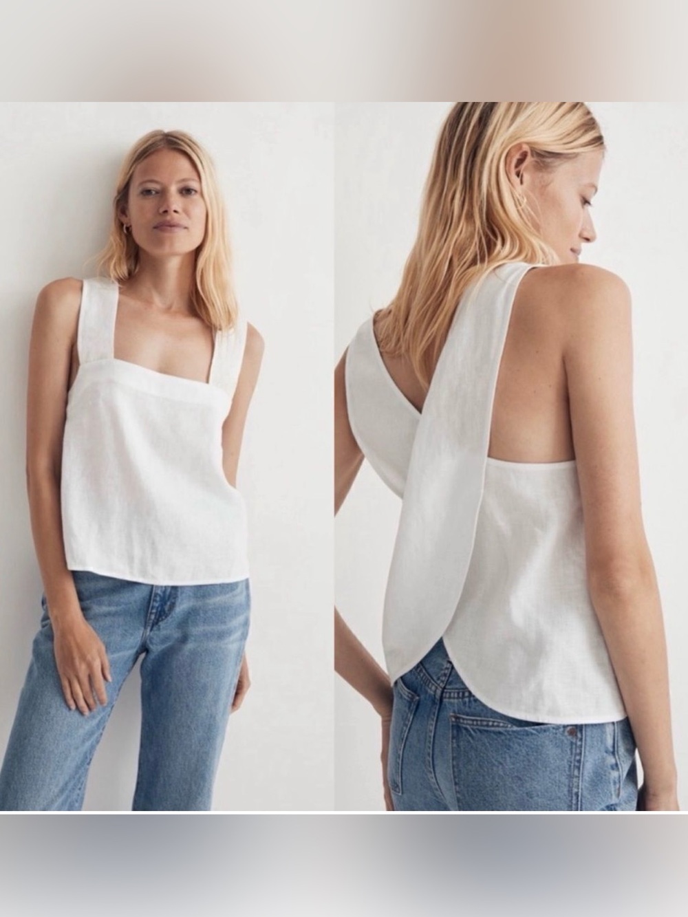 Madewell Irene White Linen Square-Back Tank